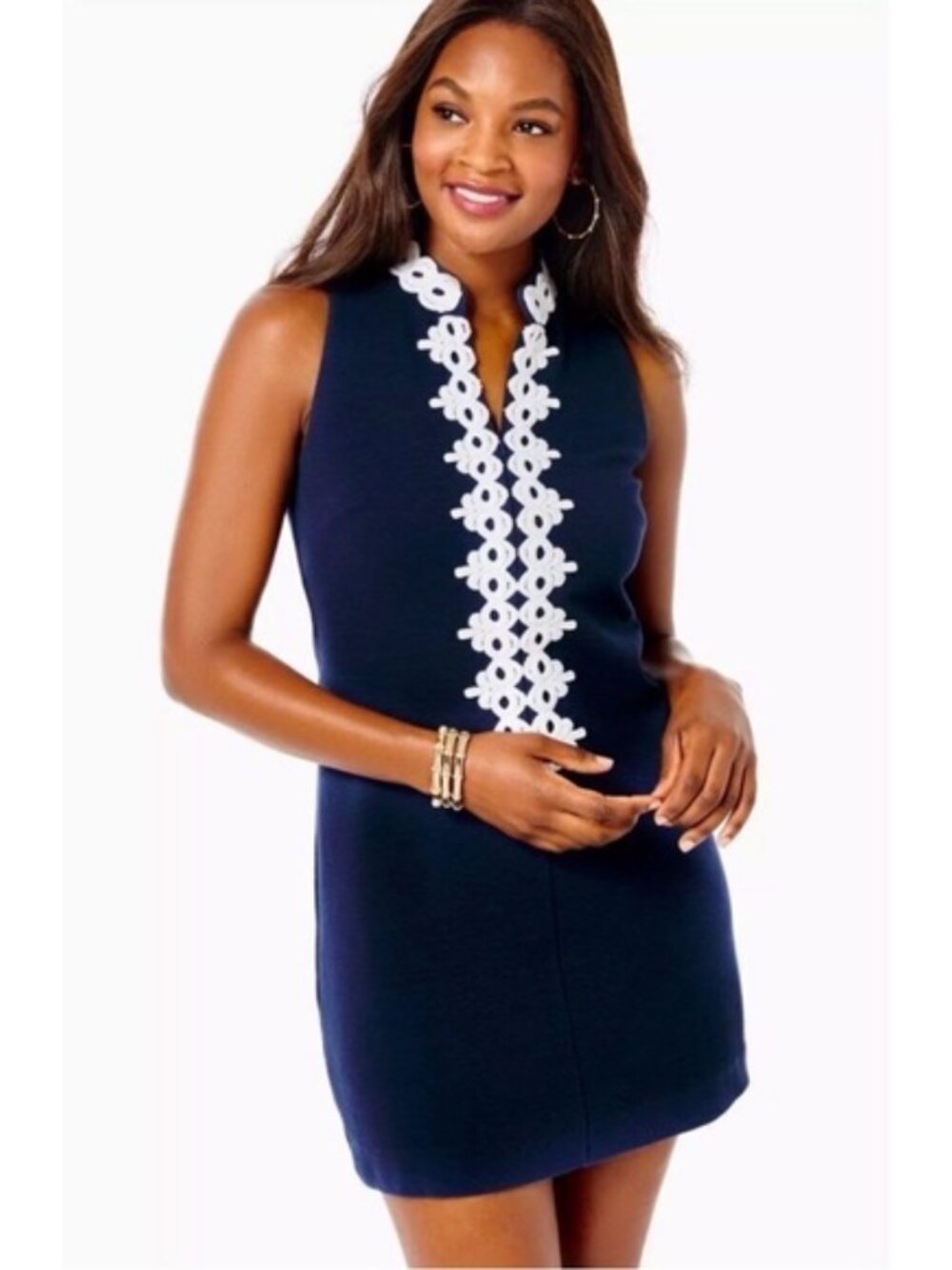 Lilly Pulitzer Callista Sleeveless Shift Dress - True Navy w/White Appliqué